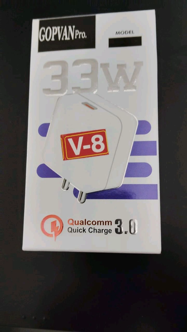 Gopvan 33W Fast Sonic 3.0 Charger For Mi 10T,11X,11X Pro,10,11T 5G,11X 5G,10S,10T,Note 9,9 Prime,Note10,Poco M2 Pro,Note 7Pro,Note 9Pro( 33W Sonic 3.0 Charger&Type V- 8 Cable),White - White, 1m