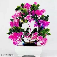 Artificial Bonsai Tree with Sparrow Pot for Home Decor Living Room Office Desk Top Mini Decorative Indoor Plants with Pots Led Light (Pink & Multi, 23.5 CM)