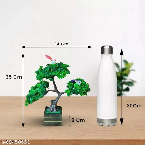 Nimkar's Artificial Green Plants/Tree with Wooden Pot Bonsai Potted Faux Grass Fake Topiaries Shrubs for Home, Garden and Office Decor