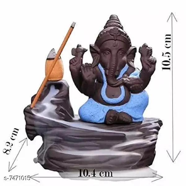 Handicrafts Villa Smoke Backflow Decorative Showpiece, Idol & Figurine with 10 Free Smoke Backflow Scented Cone Incenses (GaneshBlue)