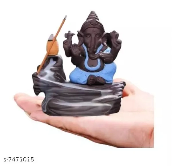 Handicrafts Villa Smoke Backflow Decorative Showpiece, Idol & Figurine with 10 Free Smoke Backflow Scented Cone Incenses (GaneshBlue)