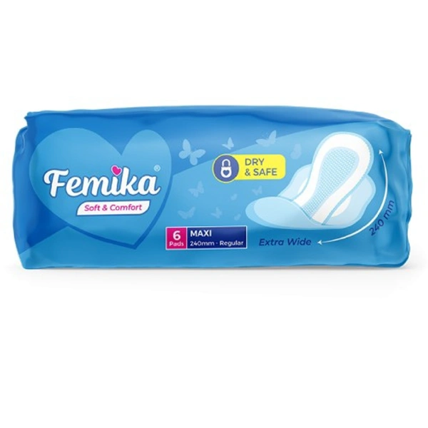 Femika Sanitary Pad(240mm Regular)6Pcs - Blue, XL