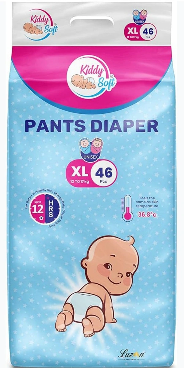 Kiddy Soft Baby Diaper Pants | XL Size Baby Diapers | Anti-Lock Gel Technology | Upto 12 hours Absoprtion - XL-46