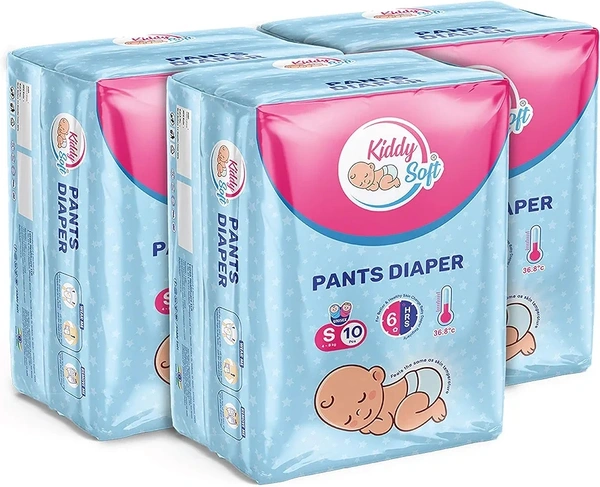 Kiddy Soft Baby Diaper Pants | Small Size Baby Diapers  | Pack of 3 | 30 Count | Anti-Lock Gel Technology | Upto 12 hours Absoprtion