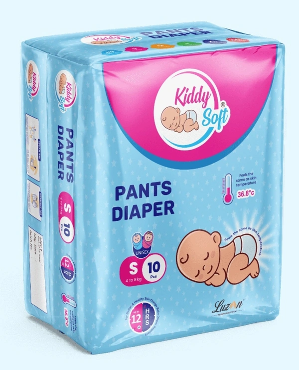 Kiddy Soft Baby Diaper Pants | S-10 Size Baby Diapers | Anti-Lock Gel Technology | Upto 12 Hours Absoprtion