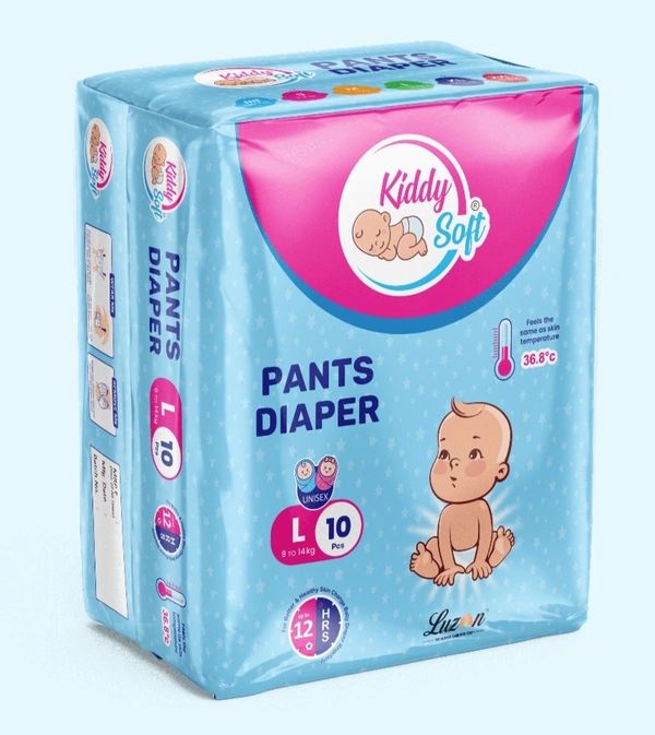 Kiddy Soft Baby Diaper Pants | L- Size Baby Diapers | Anti-Lock Gel Technology | Upto 12 Hours Absoprtion