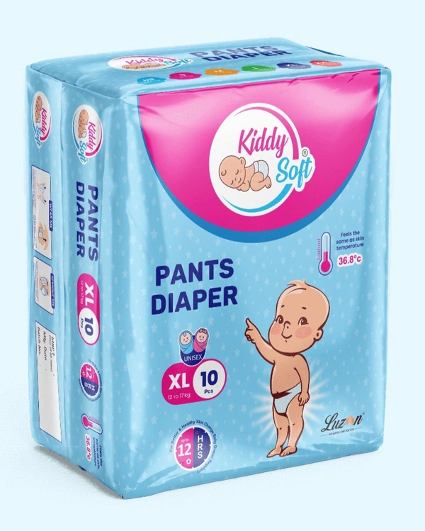 Kiddy Soft Baby Diaper Pants | XL-10 Size Baby Diapers | Anti-Lock Gel Technology | Upto 12 Hours Absoprtion