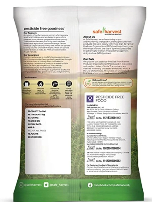 Safe Harvest Pesticide Free Goodness, Toor Dal / Tur Dal, 1kg
