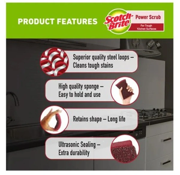 Scotch brite Power Scrub, For Tough Kitchen Surfaces, 1N