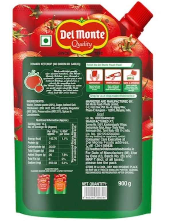 Delmonte Quality Tomato Ketchup, No Onion No Garlic, 900gm