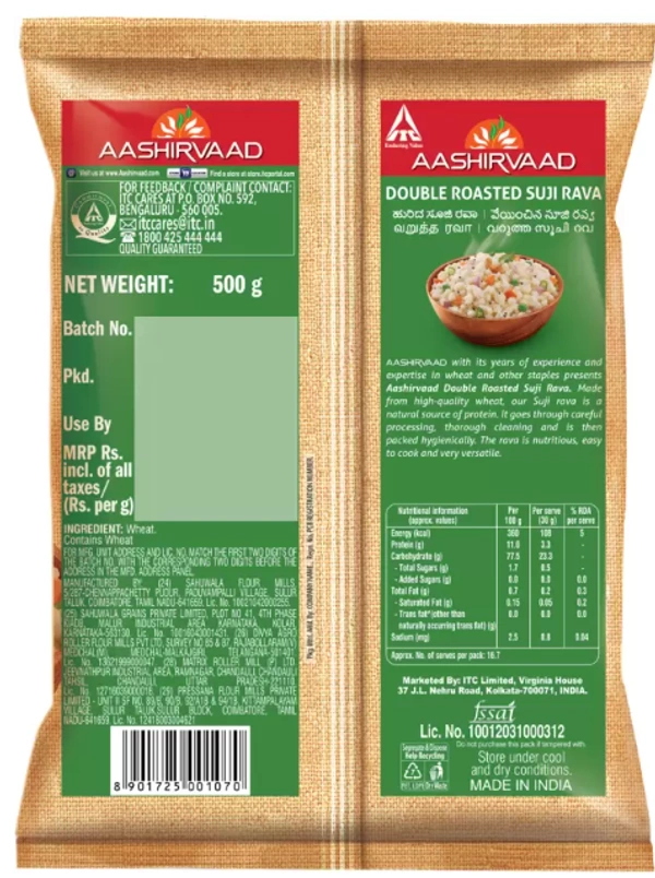 Aashirvaad Double roasted Suji Rava-500gm