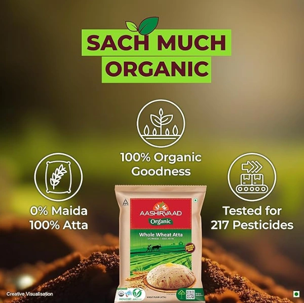 Aashirvaad Organic Whole Wheat Atta,0% Maida|100% Atta-1kg