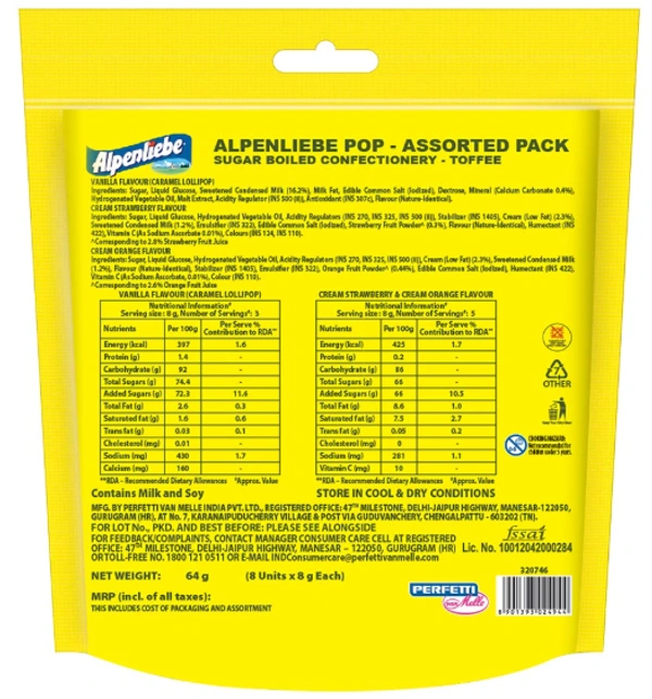Alpenliebe Lollipop Assorted, Family Pack, 8N-1packet
