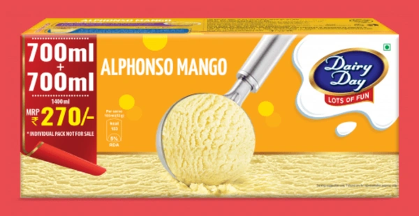 Dairy Day Alphonso Mango Ice Cream, Buy 1 Get 1-700ml + 700ml