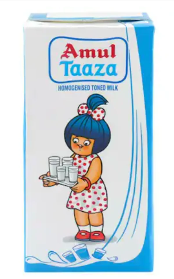 Amul Taaza Homogenised Toned Milk, 1ltr (Tetra Pack)