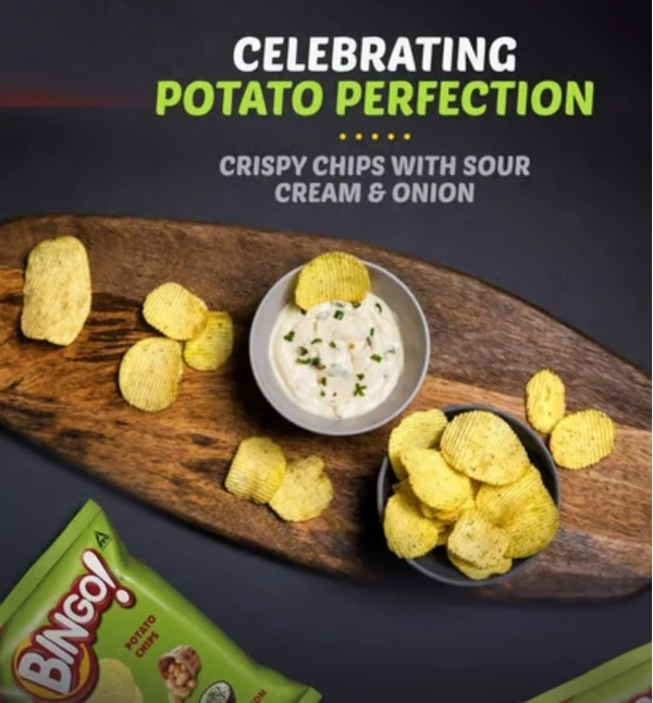 Bingo Original Style Cream & Onion Sprinkled, Potato Chips, 21gm