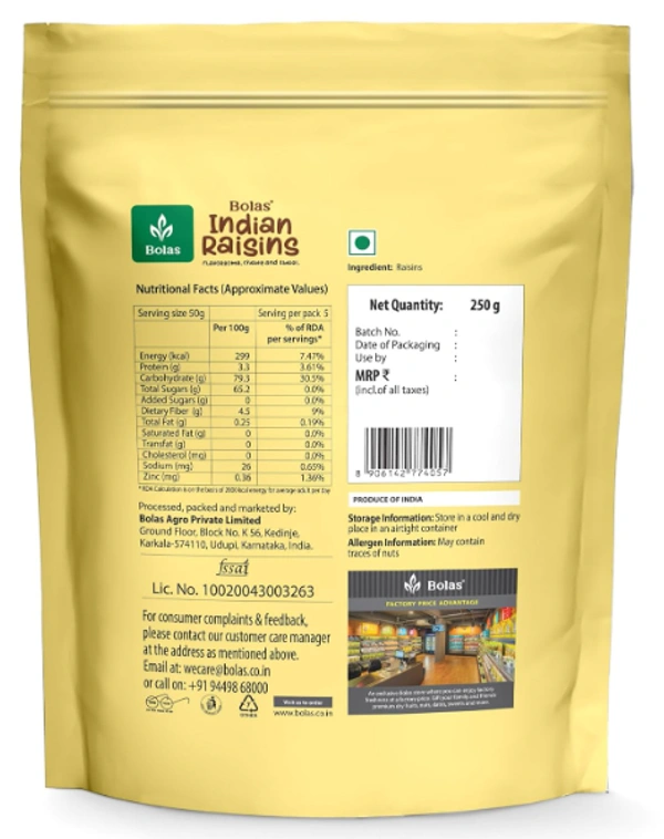 Bolas Indian Raisins, Flavorsome, Chewy and Sweet - 500gm