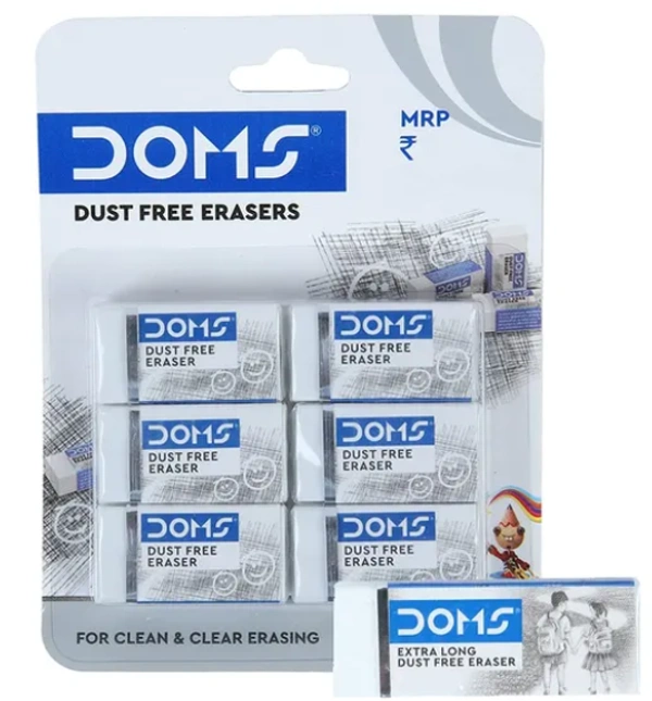 Doms Dust Free Eraser, Clean & Clear Erasing - 6Nos