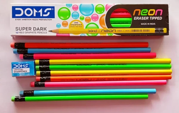 Doms Neon Eraser Tipped Super Dark Pencils,10 HB/2-1pc