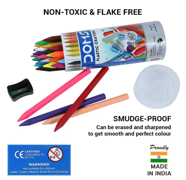 Doms Plastic Crayons, Round Tin Box - 28 Shades