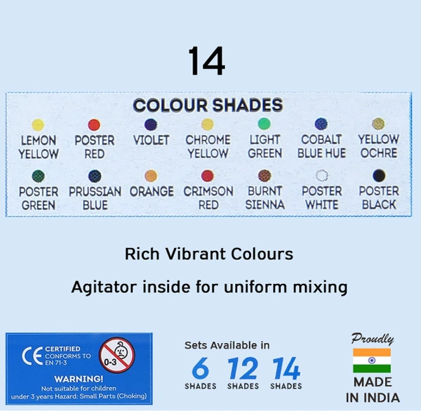 Doms Poster Colours, Includes One Agitator Inside, 6 Shades