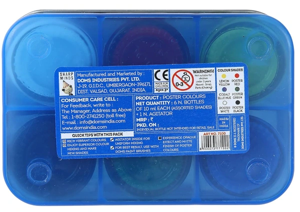 Doms Poster Colours, Includes One Agitator Inside, 6 Shades