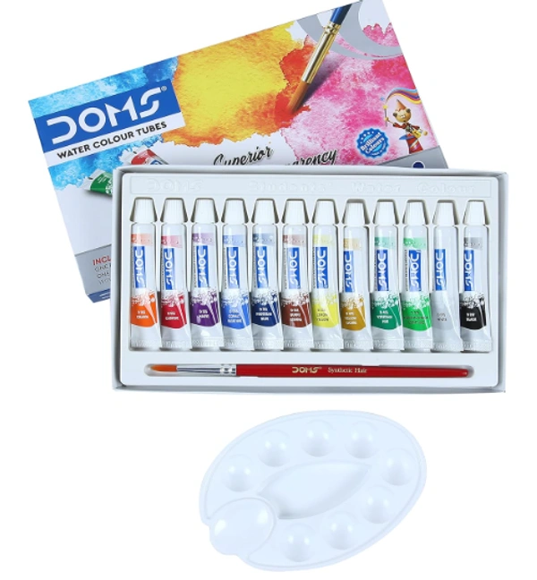 Doms Water Color Tubes, Superior Transparency - 12Shades