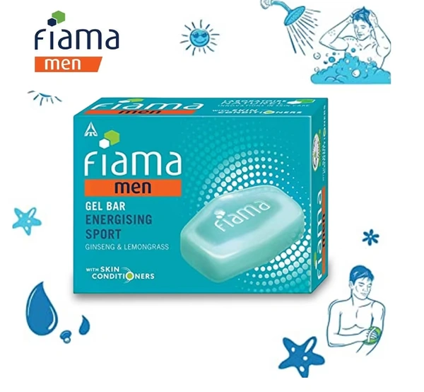 Fiama Men Gel Bar bathing soap, Ginseng & lemongrass-2x125gm(Free Shower Gel Blackcurrant & Bearberry)