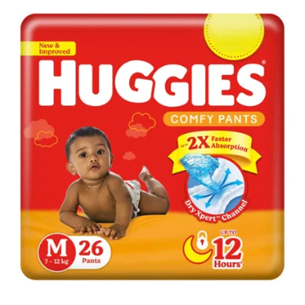 Huggies Comfy Pants, Dry Xpert Channel - Medium(7-12kg), 26 Pants