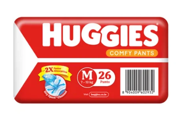 Huggies Comfy Pants, Dry Xpert Channel - Medium(7-12kg), 26 Pants