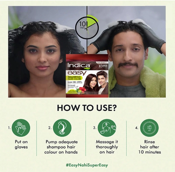 Indica Easy Shampoo Hair Color, Dark Brown 3, 10Min Action - 25ml