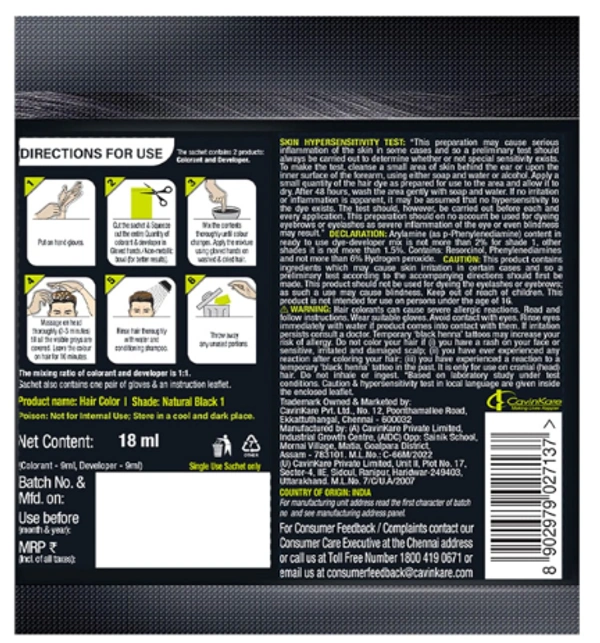 Indica Easy Shampoo Hair Color, Natural Black,10 Min Action-Buy 3 Get 1 Free - 100ml(4x25ml)