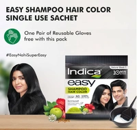 Indica Easy Shampoo Hair Color, Natural Black,10 Min Action-Buy 3 Get 1 Free - 100ml(4x25ml)