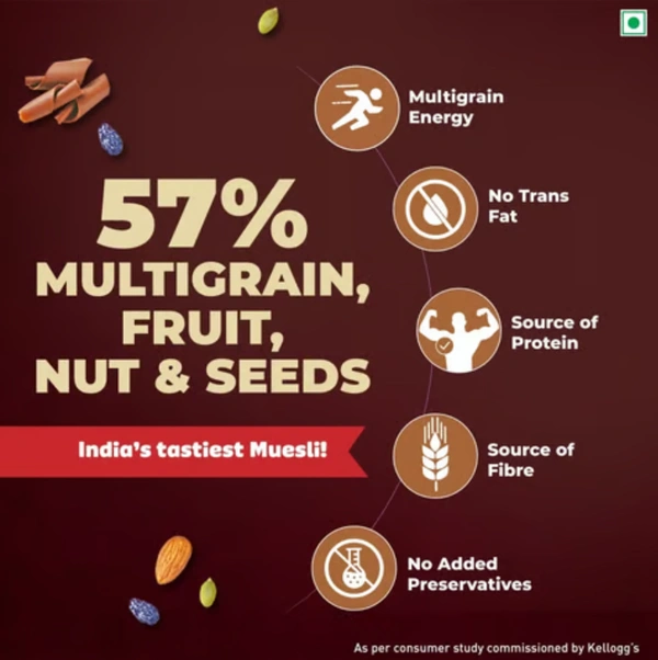 Kelloggs Chocolate Muesli, 57% Multigrain Fruit,Nut & Seeds-450gm