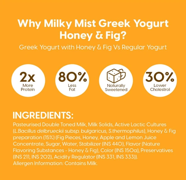 Milky Mist Greek Yogurt, Honey & Fig | High Protein - 100gm