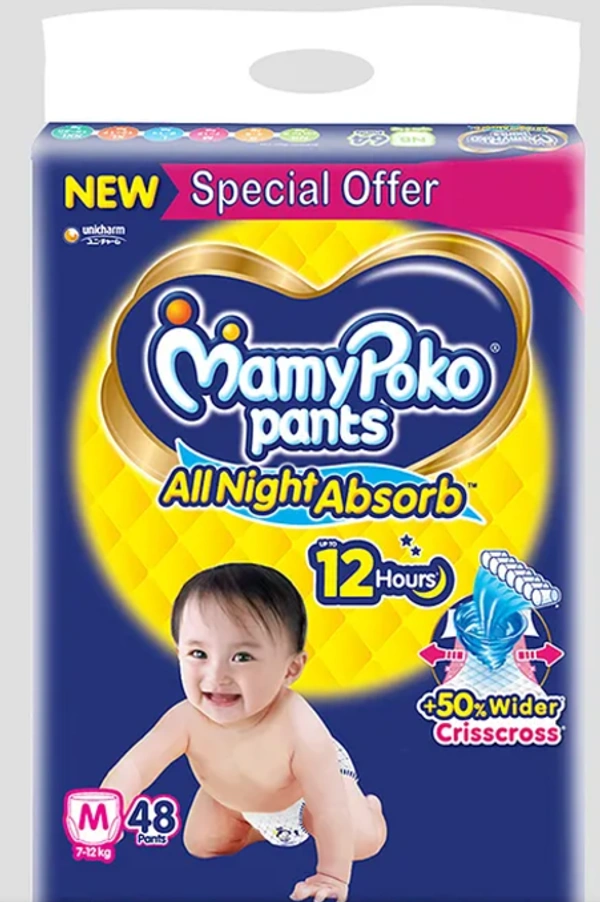 MamyPoko Pants, All Night Absorb,Medium(7-12kg)-48pants
