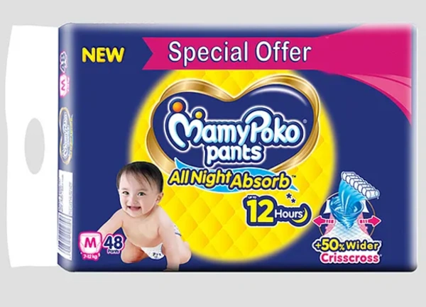 MamyPoko Pants, All Night Absorb,Medium(7-12kg)-48pants
