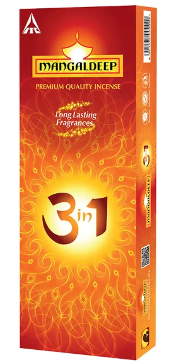 Mangaldeep Premium Quality Incense, 3 in1 Charcoal Free Agarbatti sticks - 30gm