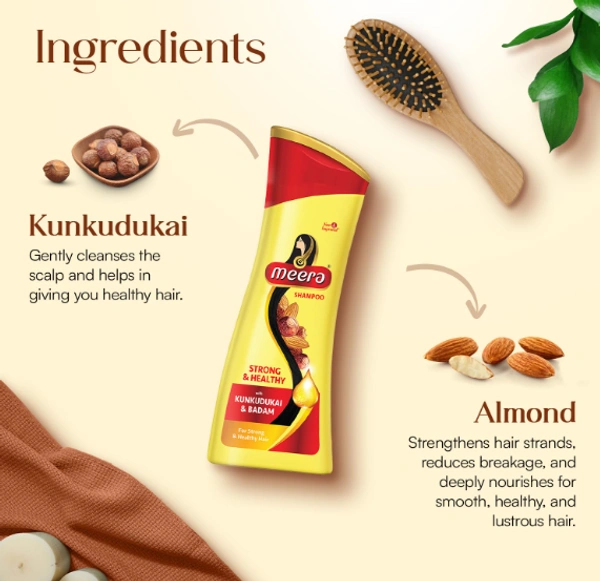 Meera Shampoo Strong & Healthy Kunkudukai & Badam - 180ml