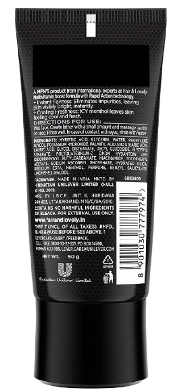 Fair & Lovely Mens Instant Brightness, Rapid Action Face wash-50gm