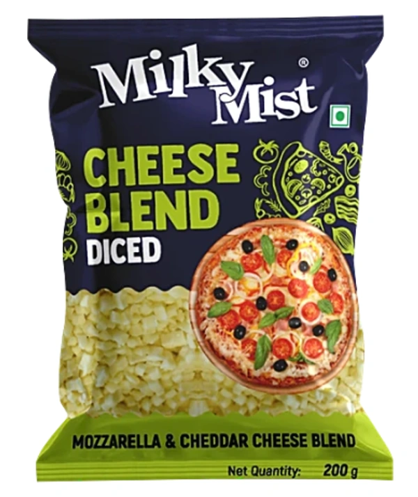 Milky Mist cheese Blend Diced 200gm , Mozzarella & Cheddar Cheese Blend