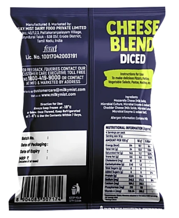 Milky Mist cheese Blend Diced 200gm , Mozzarella & Cheddar Cheese Blend