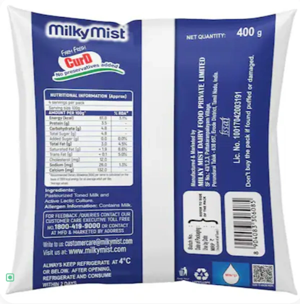 Milky Mist Curd-400gm(Pouch)