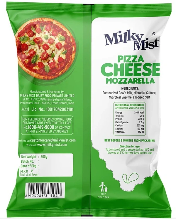 Milky Mist Pizza Cheese Mozzarella, Shredded-200gm