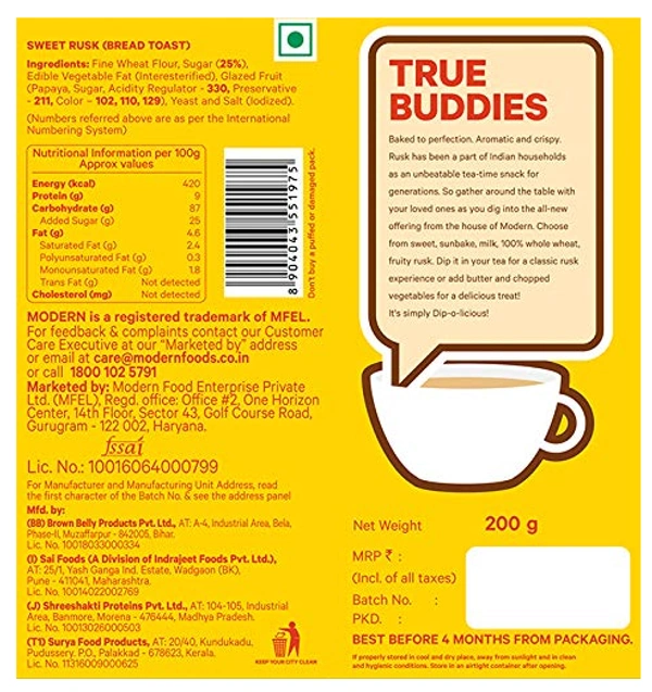 Modern Sweet Rusk,18gm Extra-200gm