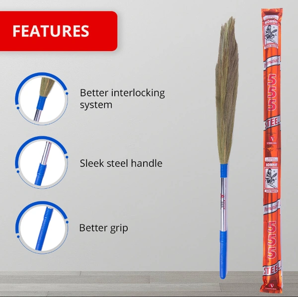 Monkey 555 Steel Handle Grass Broom-1pcs