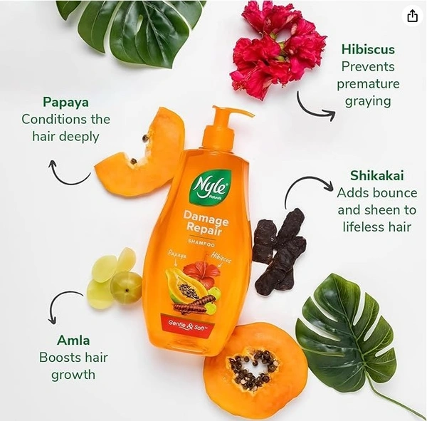 Nyle Naturals Damage Repair Shampoo, Papaya & Hibiscus-400ml