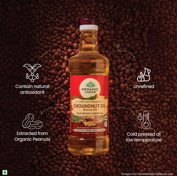 Organic India Certified Organic Cold Pressed Cooking Oil Groundnut Oil / Peanut Oil - 1ltr