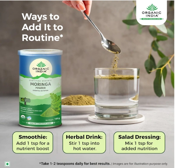 Organic India Moringa Powder, Essential Nutrition - 100gm