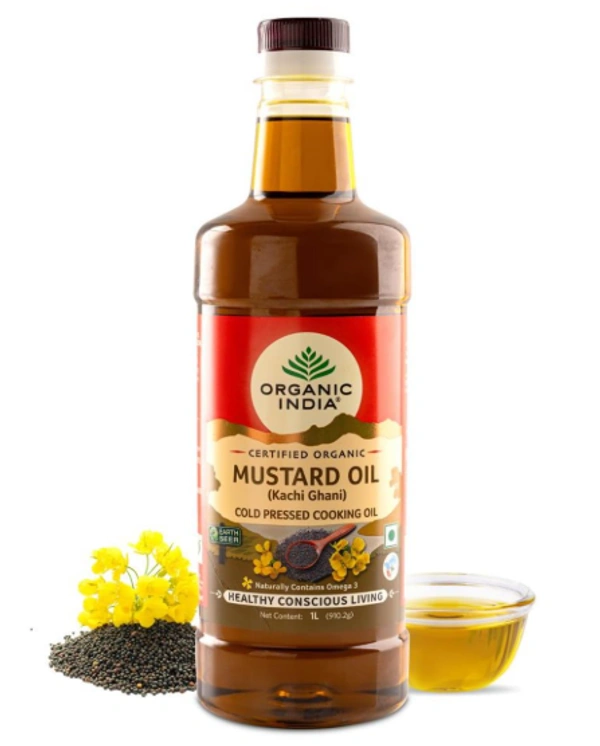 Organic India Mustard Oil, Kachi Ghani, Cold Pressed Cooking Oil - 1ltr